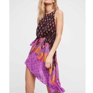Free People black purple sleeveless print dress XS